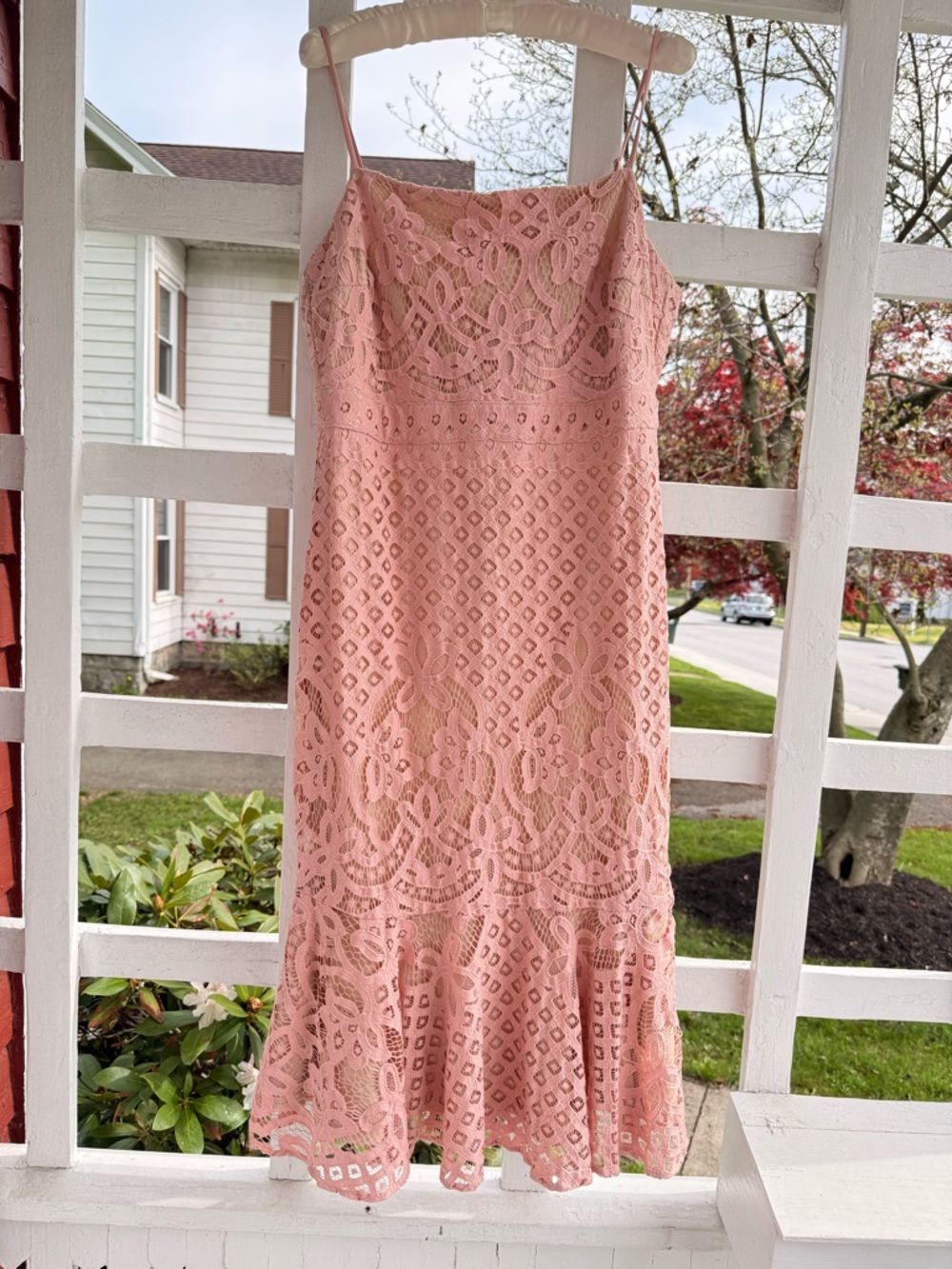 Lulu's Pink Lace Spaghetti-Strap Midi Dress